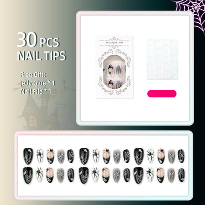 Halloween-Themen Press-On Nail Set mit Spinnen- und Netzdesign Brehn