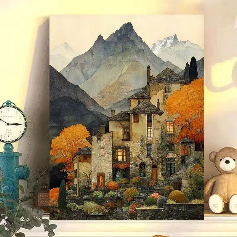 Vintage Europäische Landschaft Leinwand Kunstdruck Brehn