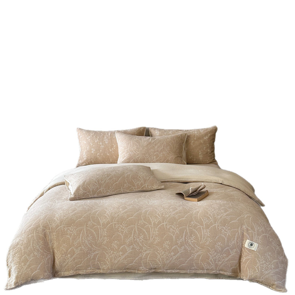 Jacquard gewaschenes Leinen-Baumwoll-Bettbezug-Set mit dekorativen Kissenbezügen