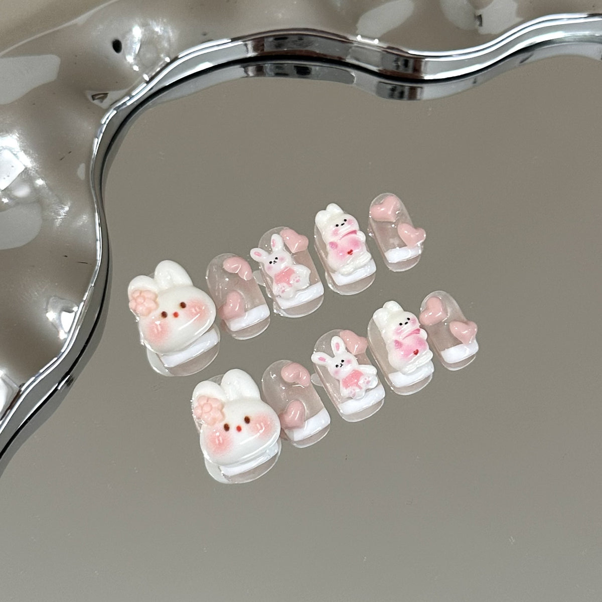 Verspieltes Bunny-Themen Press-On Nagelkunst Set