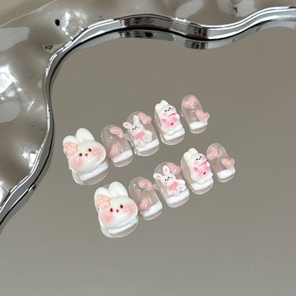 Verspieltes Bunny-Themen Press-On Nagelkunst Set