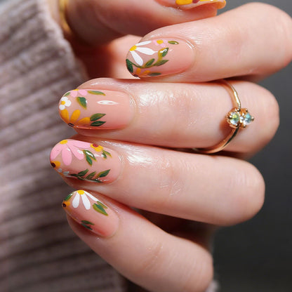 Künstliche Fingernägel Set mit floralen Verzierungen Brehn