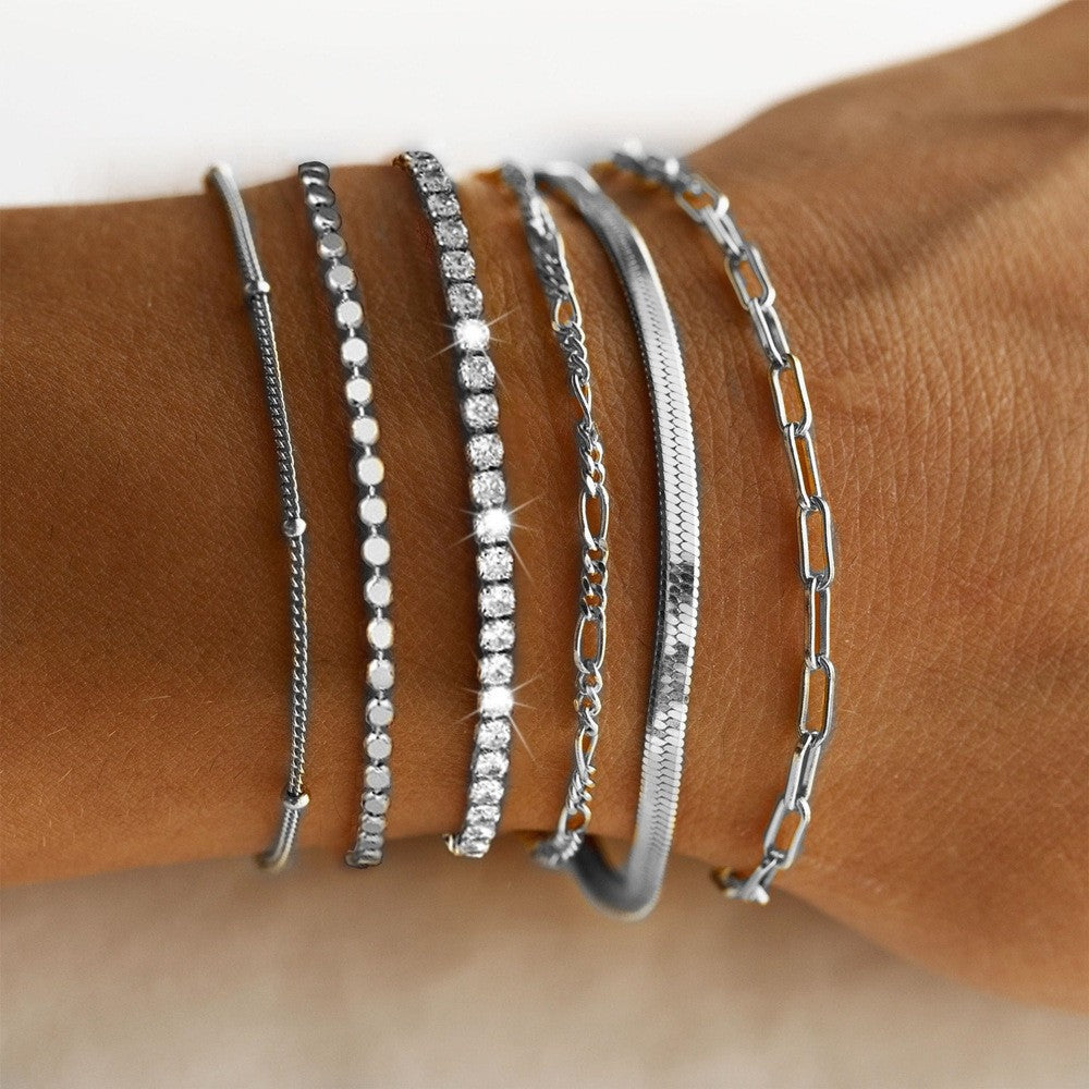 Mehrlagiges Silber Charm Armband Set Brehn
