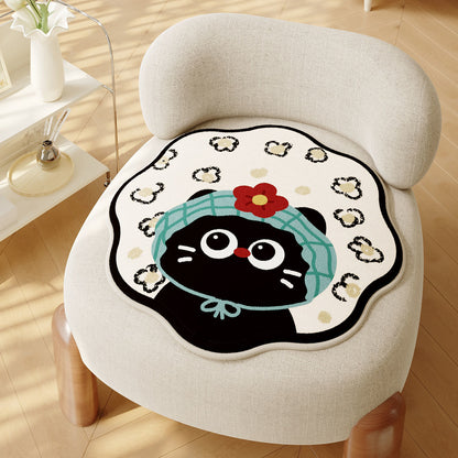 Decorative Scalloped Round Chair Seat Cushion Pad with Cartoon Cat and Polka Dot Print