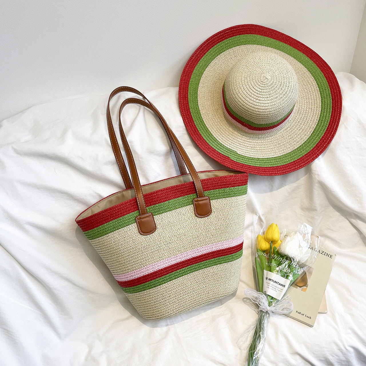Bunte Strohtasche Strandtasche Brehn