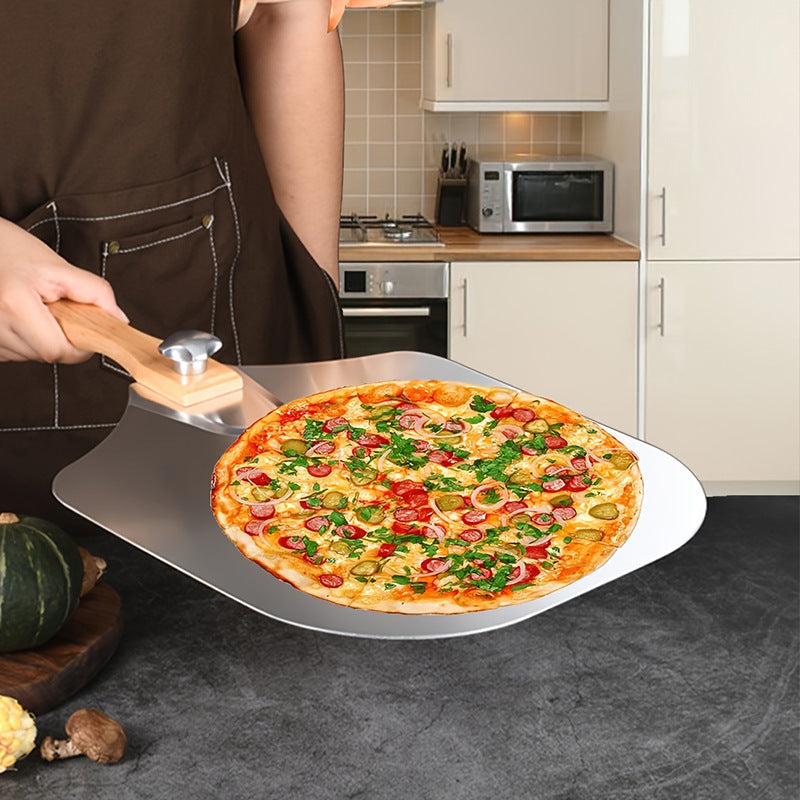 professionelles Pizzaschieber-Set mit klappbarem Edelstahlschaufel ergonomischem Holzgriff Pizzaschneider Rocker und Teigschaber Brehn