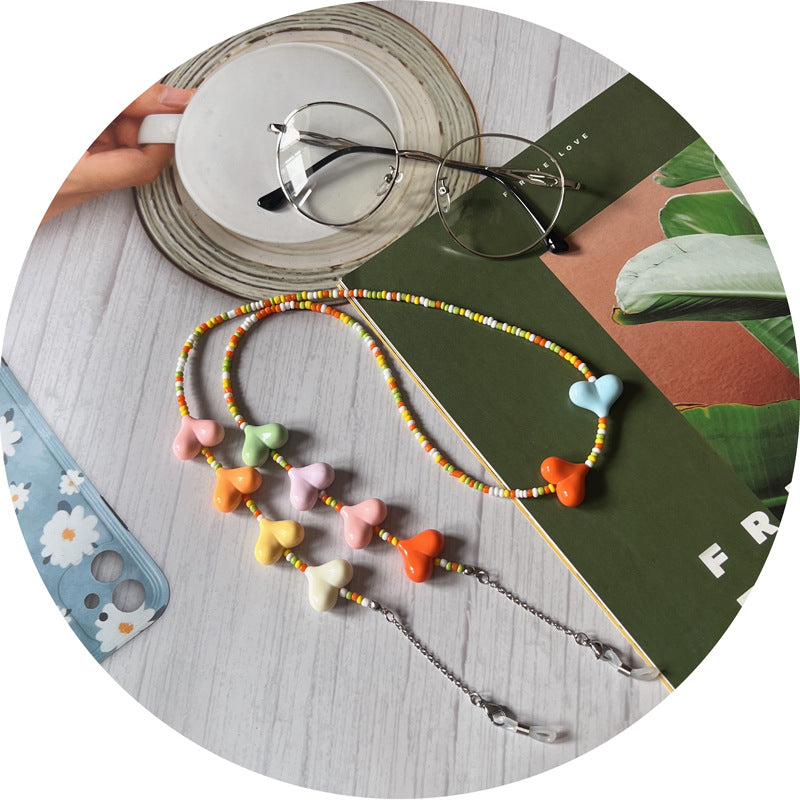 Bunte Herz Perlen Brille Kette Brehn
