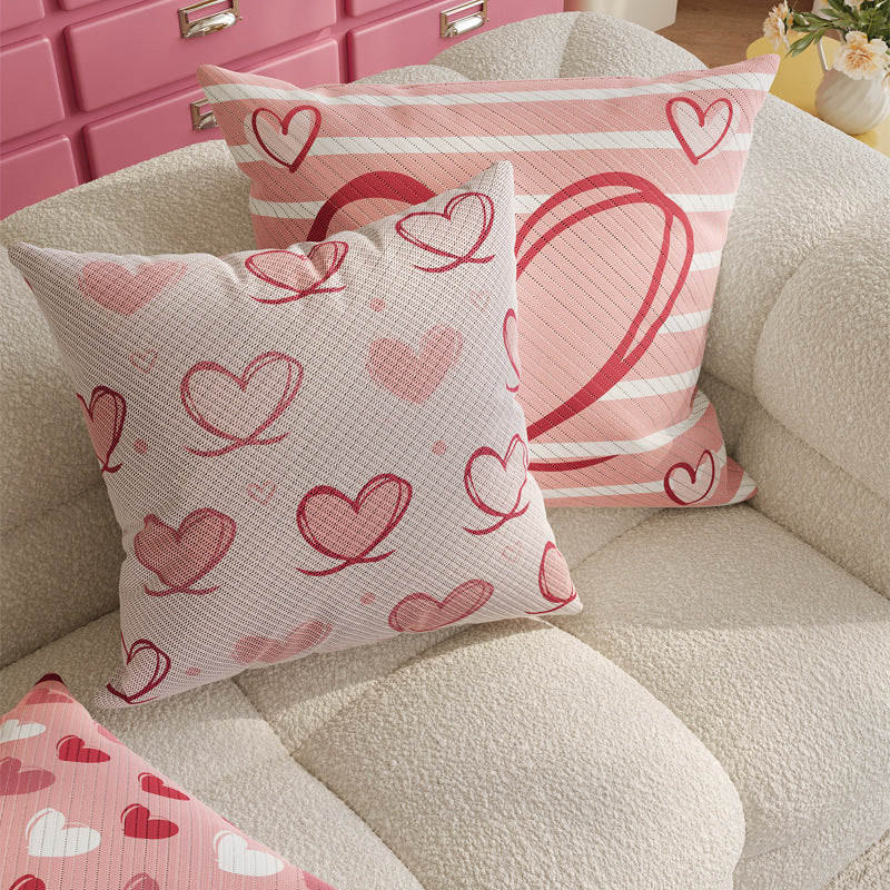 Textured Cotton-Linen Heart-Print Square Throw Pillow Cover with Concealed Zipper