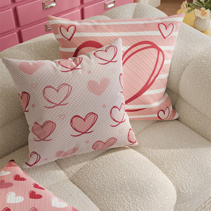 Textured Cotton-Linen Heart-Print Square Throw Pillow Cover with Concealed Zipper