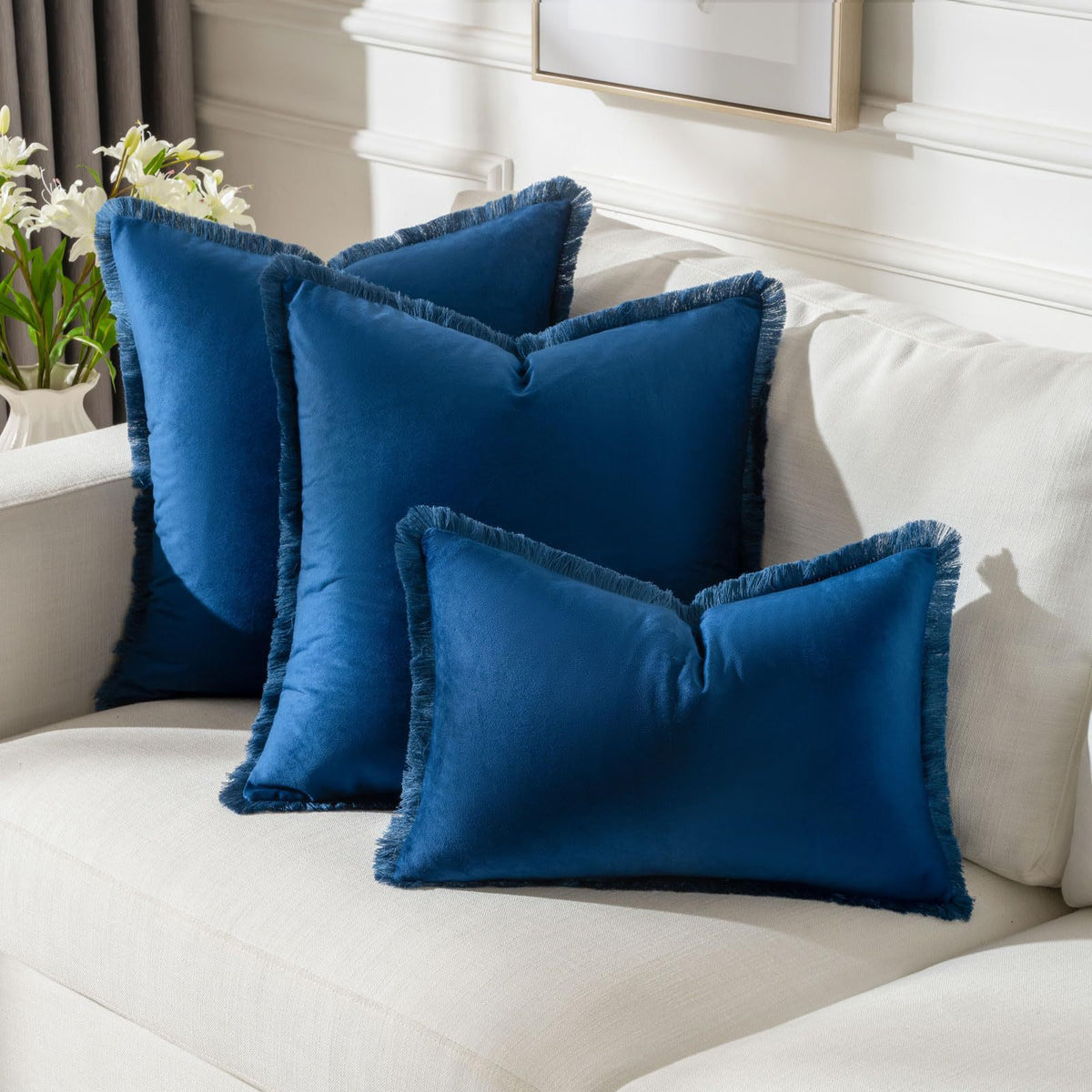 Fringed-Kante Quadrat und Lendenkissen Set