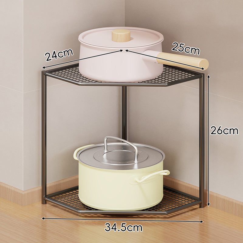 Eck-Drei-Stufen-hexagonaler Metall-Mesh-Küchen-Töpfe-und-Pfannen-Organizer-Regal
