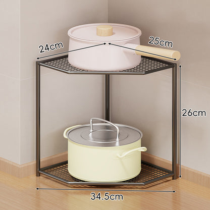 Eck-Drei-Stufen-hexagonaler Metall-Mesh-Küchen-Töpfe-und-Pfannen-Organizer-Regal