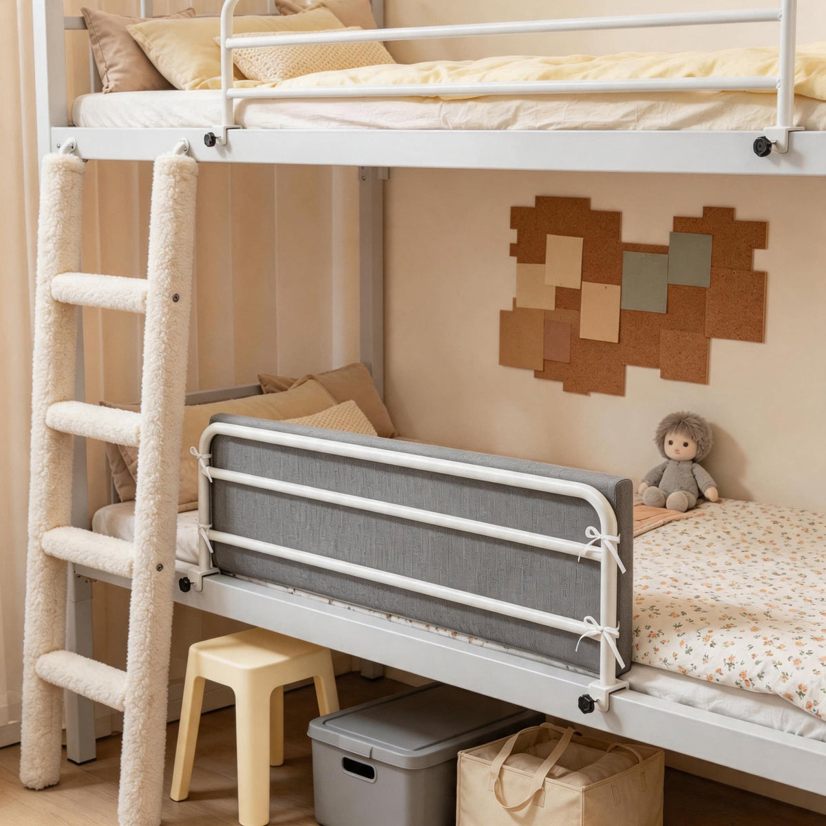 Bunkbett-Sicherheits-Seitenleiste mit gepolstertem Stoffschutz und Klemmmontage
