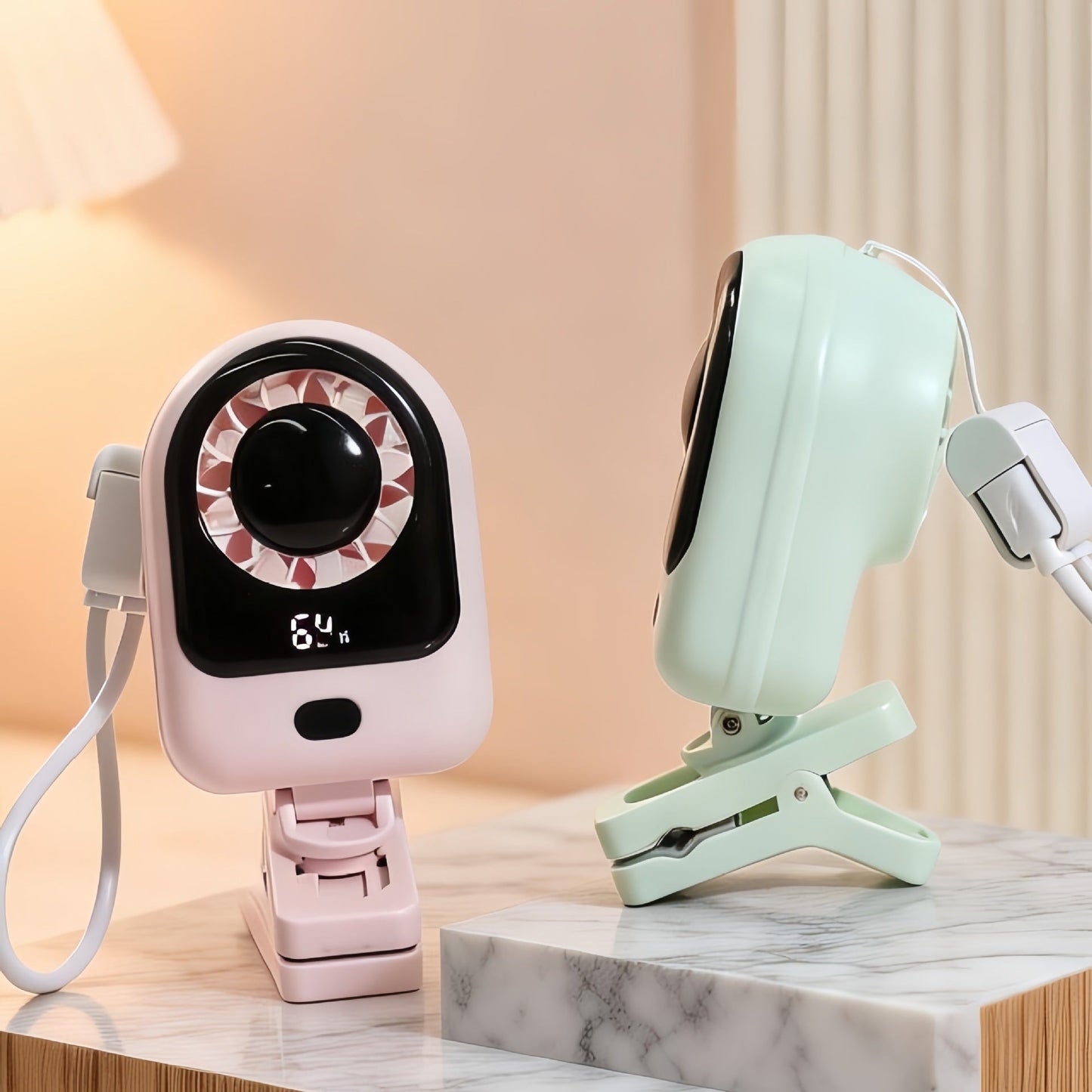 Frauen Tragbarer Mini Ventilator mit Digitalanzeige und Flexibler Halterung Brehn