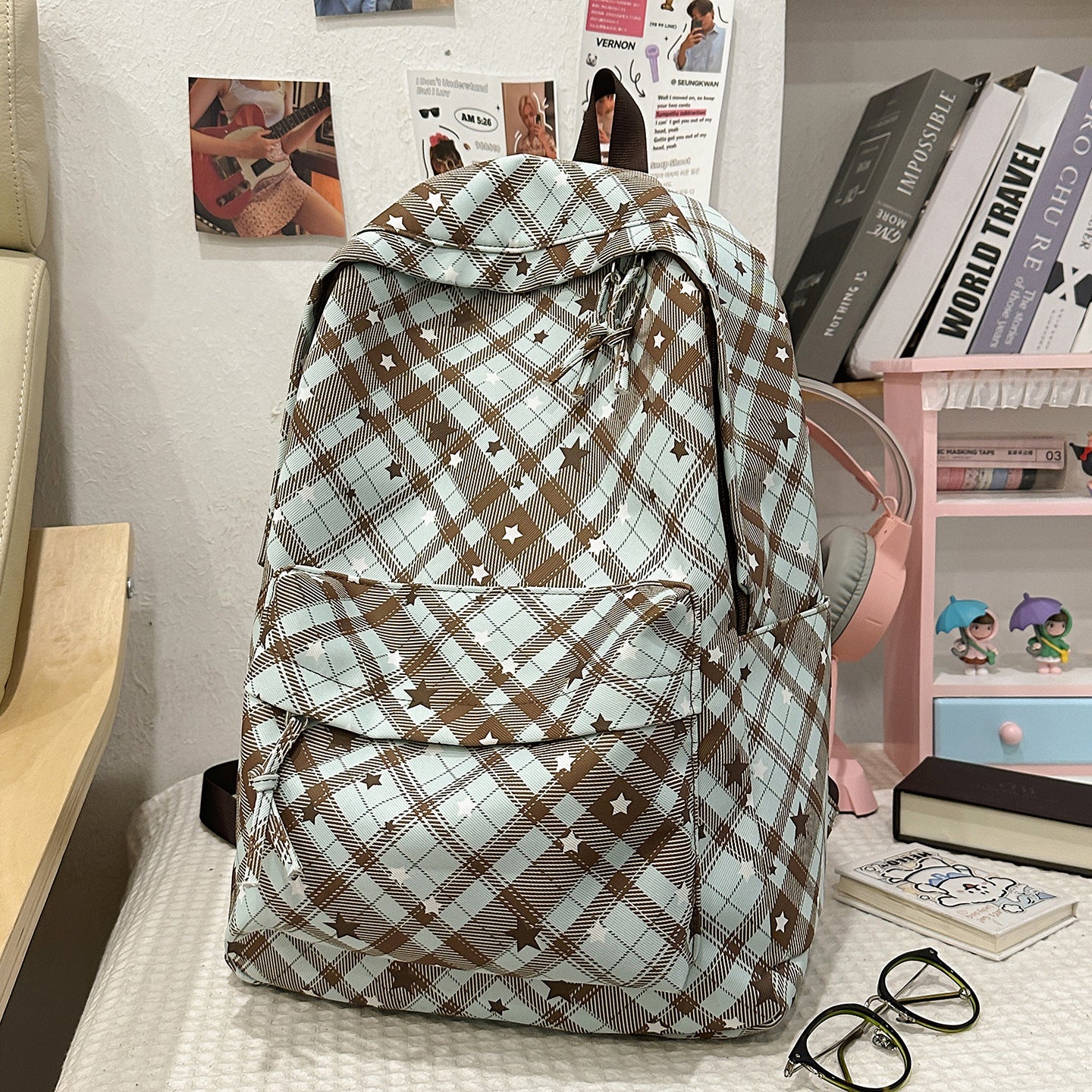 Rucksack mit Modischem Karomuster und Praktischen Fächern Brehn