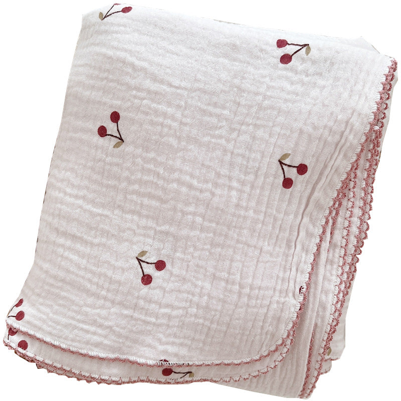 Unisex weiche Mull-Decke mit kirschförmigem Stickmuster Brehn