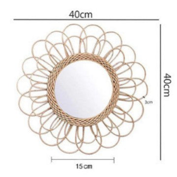 Eleganter Runder Wandspiegel Aus Natürlichem Rattan Brehn