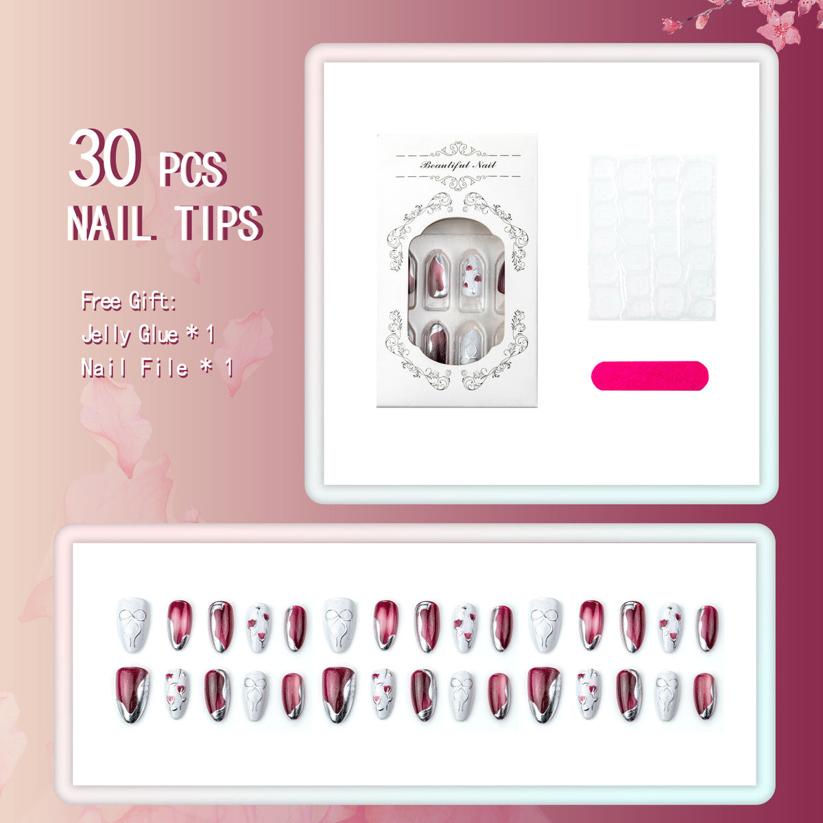 Designer Floral Accent Press-On Nail Set