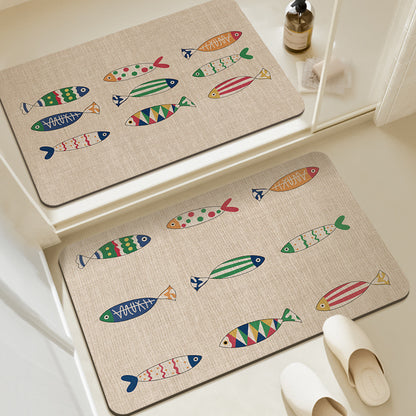 Absorbent Low-Profile Jute-Texture Fish Pattern Entrance & Bath Mat