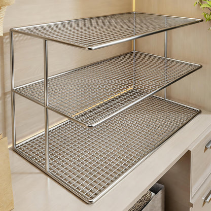 Dreifach-Tier Gitter-Mesh Kleiderschrankregal Organizer mit stapelbarem modularen Design