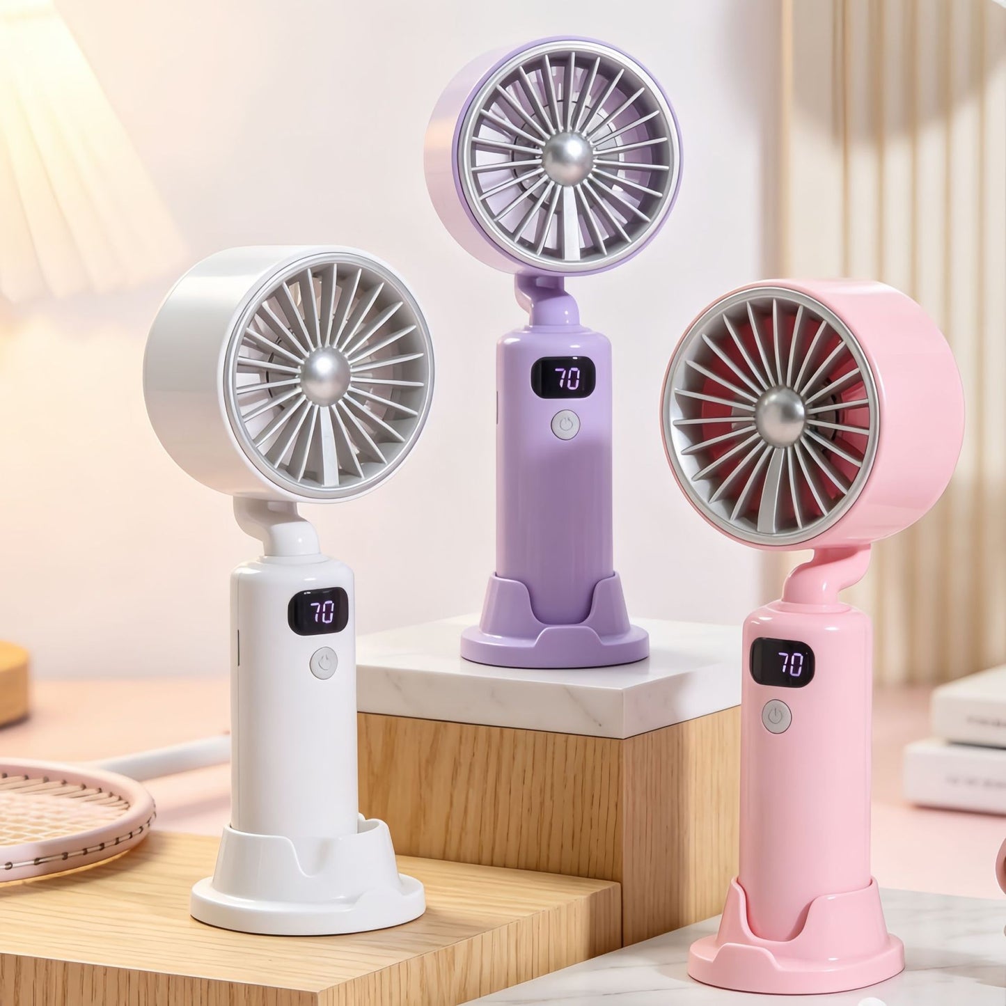Damen tragbarer USB Tischventilator mit digitaler Geschwindigkeitsanzeige Brehn