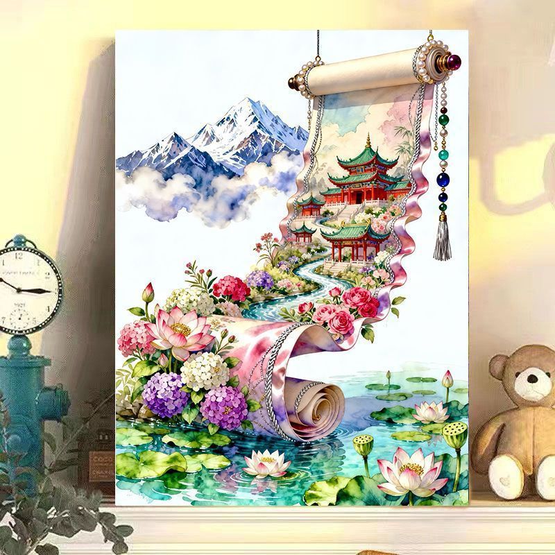 Elegante chinesische Landschaftsrollenkunstdruck Brehn
