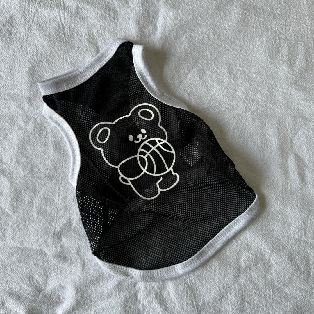 Leichtes atmungsaktives Mesh-Hundeshirt mit reflektierendem Bärenaufdruck und Kontrastbesatz