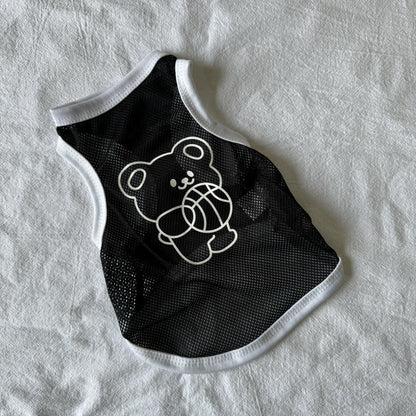 Leichtes atmungsaktives Mesh-Hundeshirt mit reflektierendem Bärenaufdruck und Kontrastbesatz