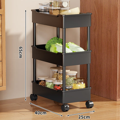 Slim Vertikaler Rollender Küchenlagerschrank mit tiefen Tablettregalen und verriegelbaren Rollen