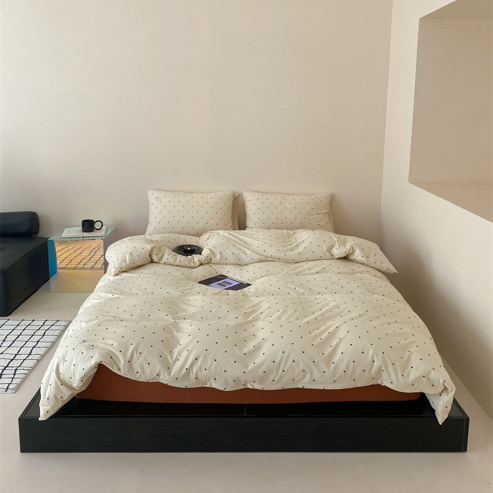 Polka Dot Baumwoll-Percale Bettbezugset mit Eckenbändern