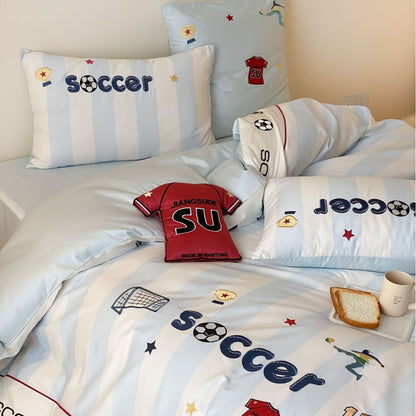 Kinderbettwäsche-Set mit Fußball-Motiv aus weichem Baumwollsatin