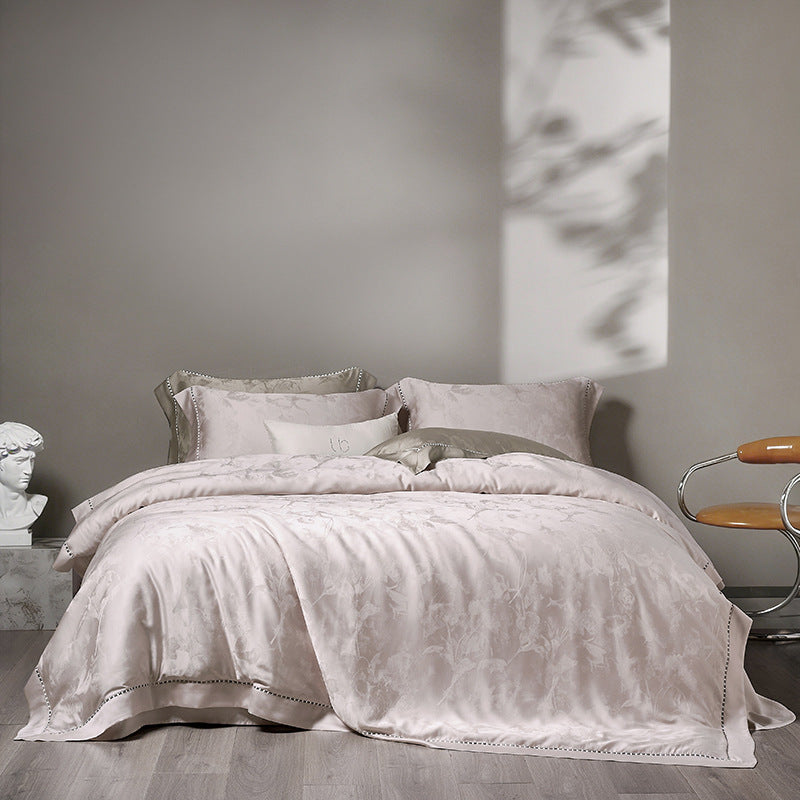 Luxuriöses Satin-Jacquard Wellenbettbezugset mit Halbstich und Kissenbezügen