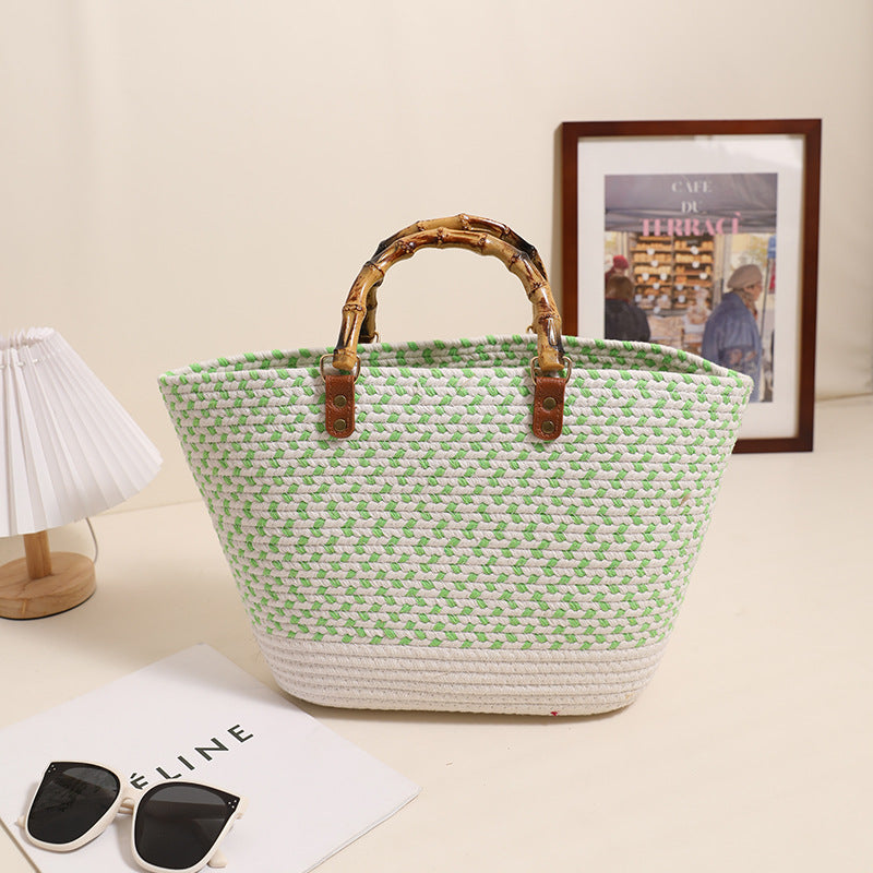 Eleganter Bast Shopper mit Bambusgriffen Brehn