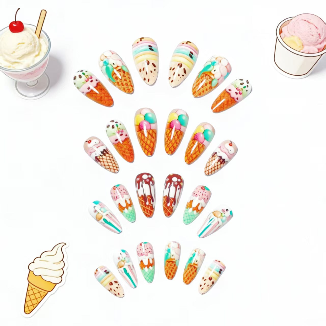 Kreative Kunstnägel mit Eiscreme-Motiv Brehn