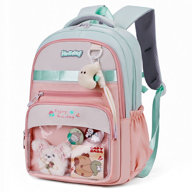 Verspielter Schulrucksack mit Transparentem Fach und Kreativen Akzenten Brehn