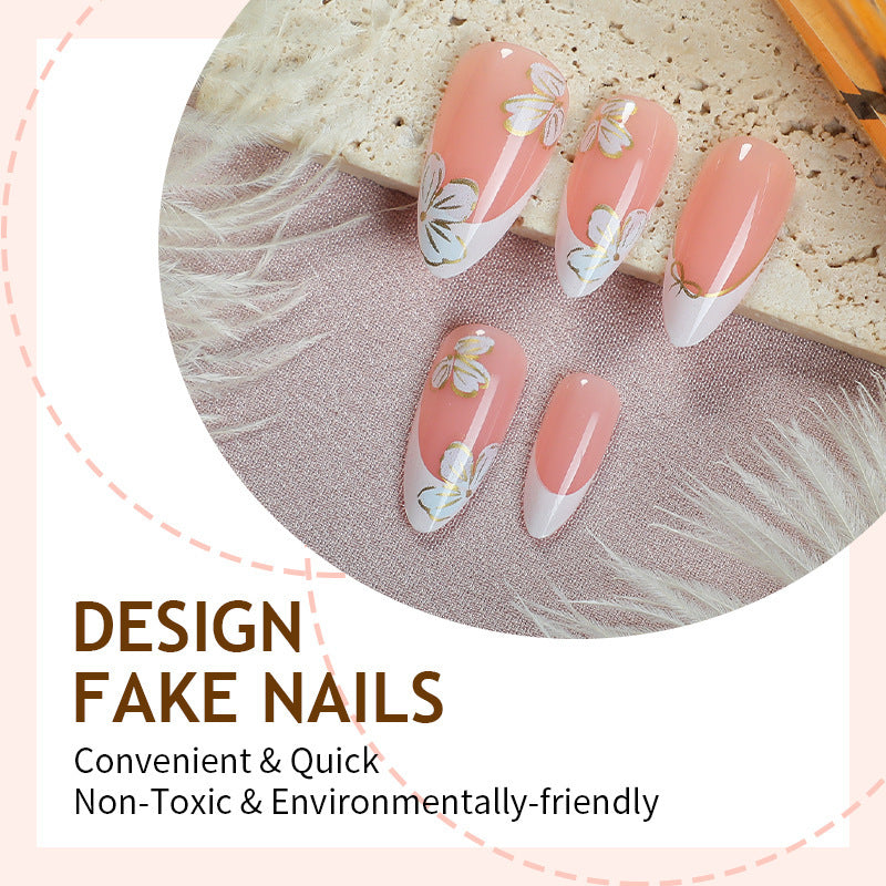 Kunstnagelset mit elegantem Blumen- und French-Tip-Design Brehn
