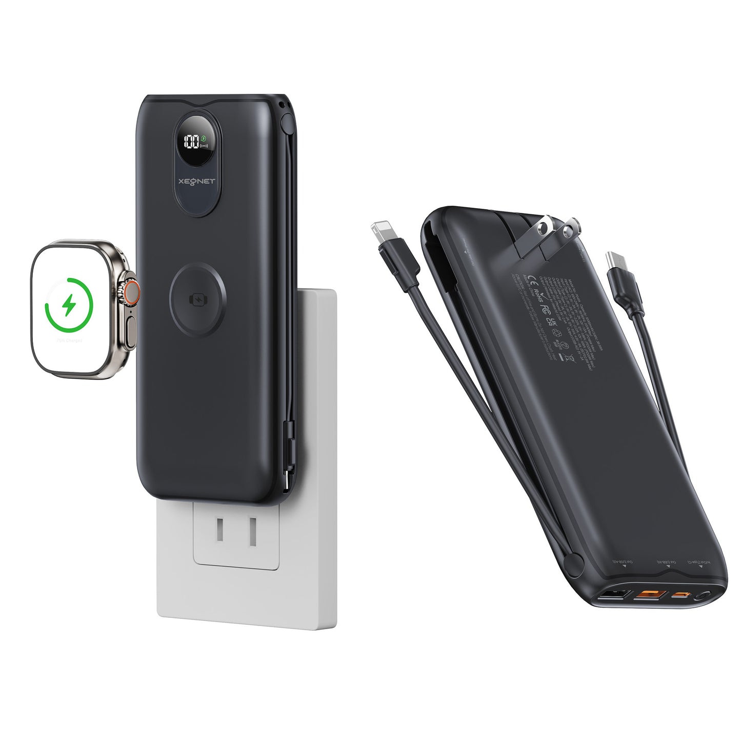 Tragbare Powerbank mit Qi-Ladefunktion und Kabelgebundenem Schnellladesystem Brehn