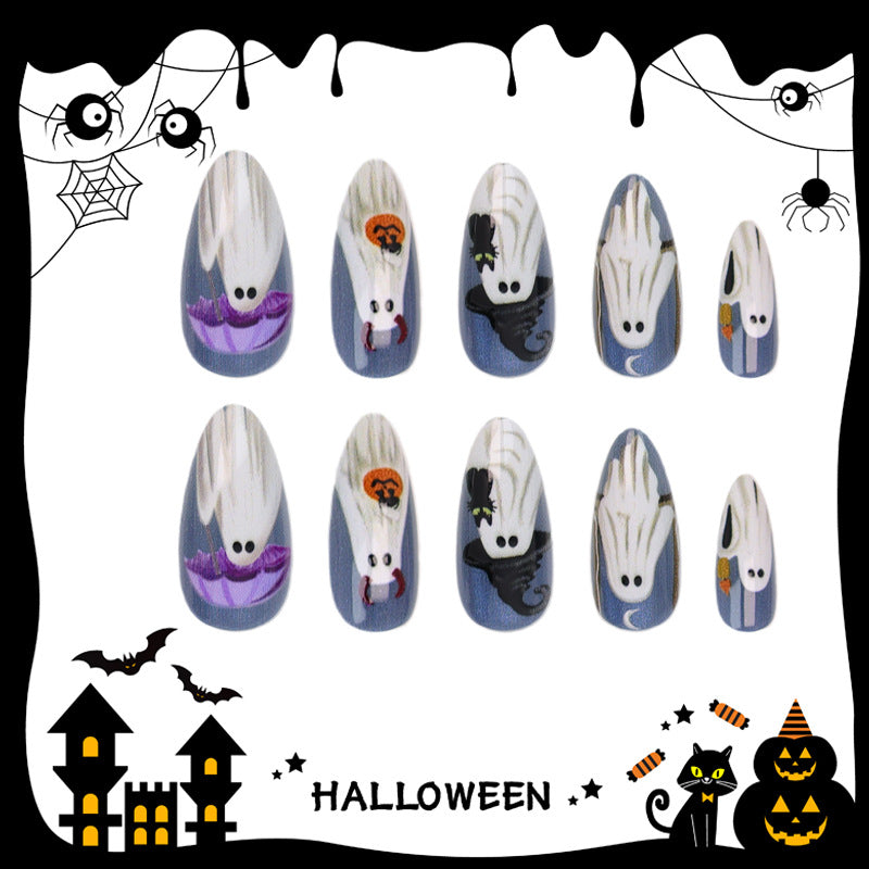 Halloween Kunstnagelset mit gruseligen Geister- und Kürbisdesigns Brehn