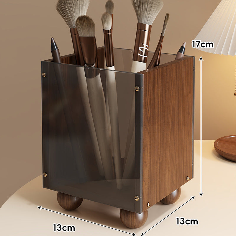 Rauch-acryl und Walnuss Desktop Makeup Pinsel Organizer mit runden Holzfüßen