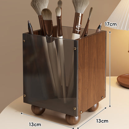 Rauch-acryl und Walnuss Desktop Makeup Pinsel Organizer mit runden Holzfüßen