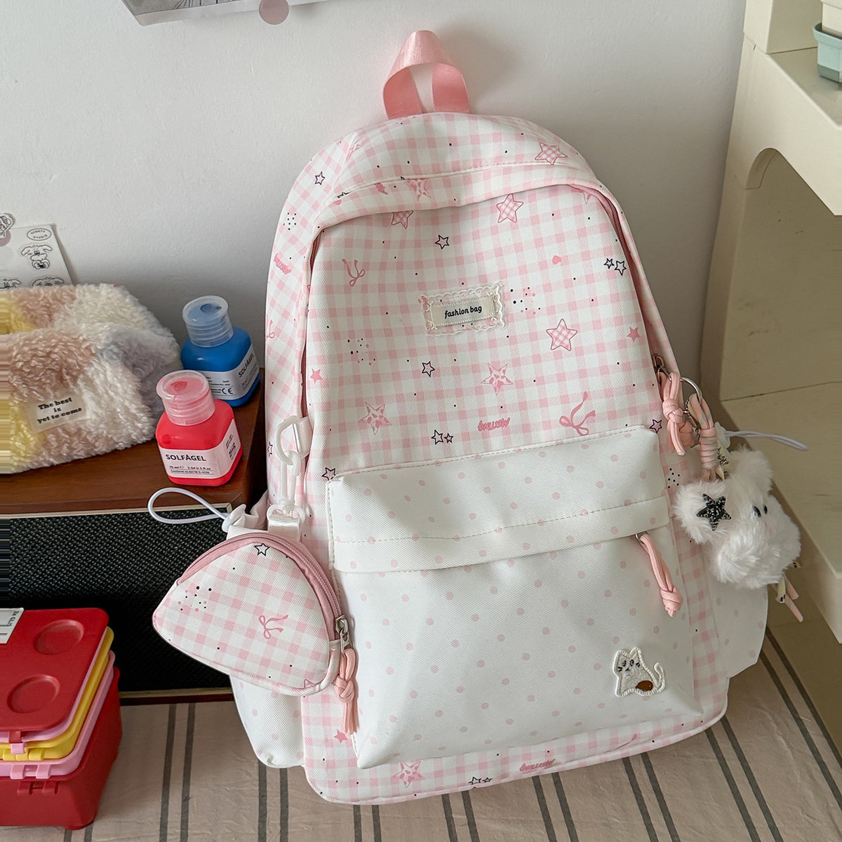 Stylischer Karostoff Casual Rucksack Brehn