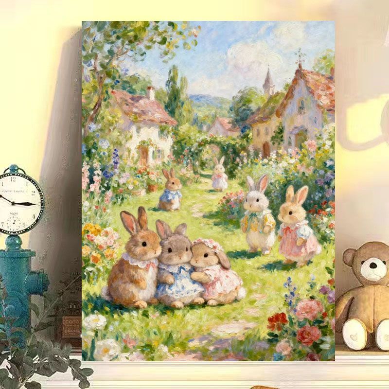 Verspielt Kaninchen Szene Leinwand Kunst Druck Brehn