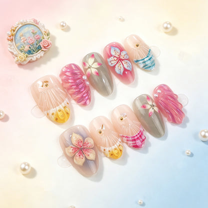 Künstlerische florale Shell Press-On Nägel Brehn