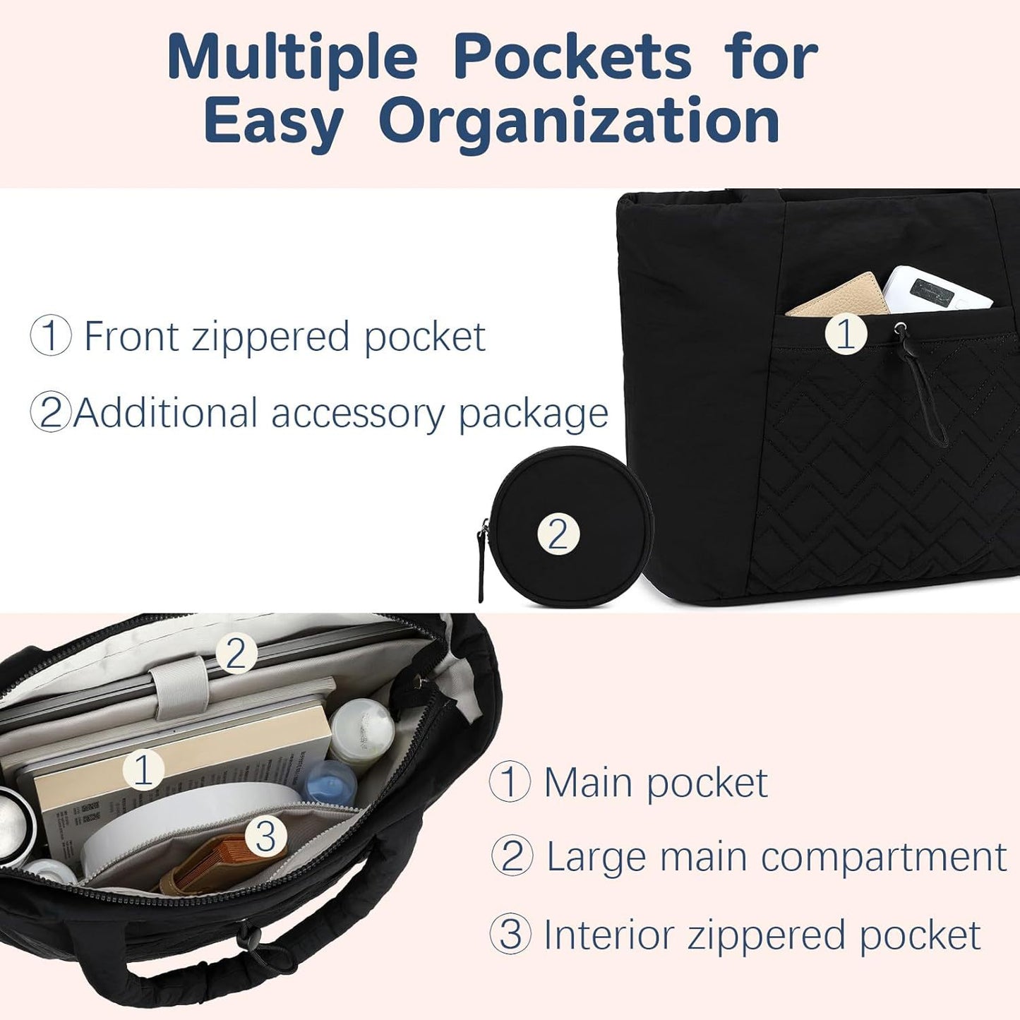 Gepolsterte Alltags-Handtasche mit Abnehmbarem Kosmetikbeutel Brehn