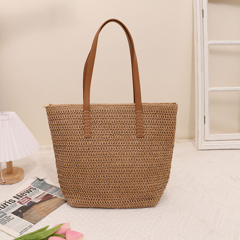 Elegante Basttasche mit Hochwertigen Ledergriffen Brehn