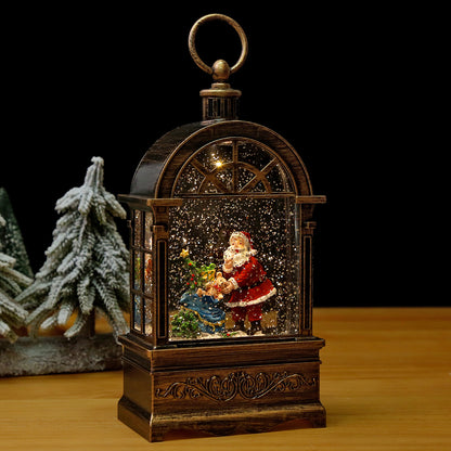 Nostalgische Weihnachtslaterne mit Schneefall und beweglicher Weihnachtsmann-Szene Brehn