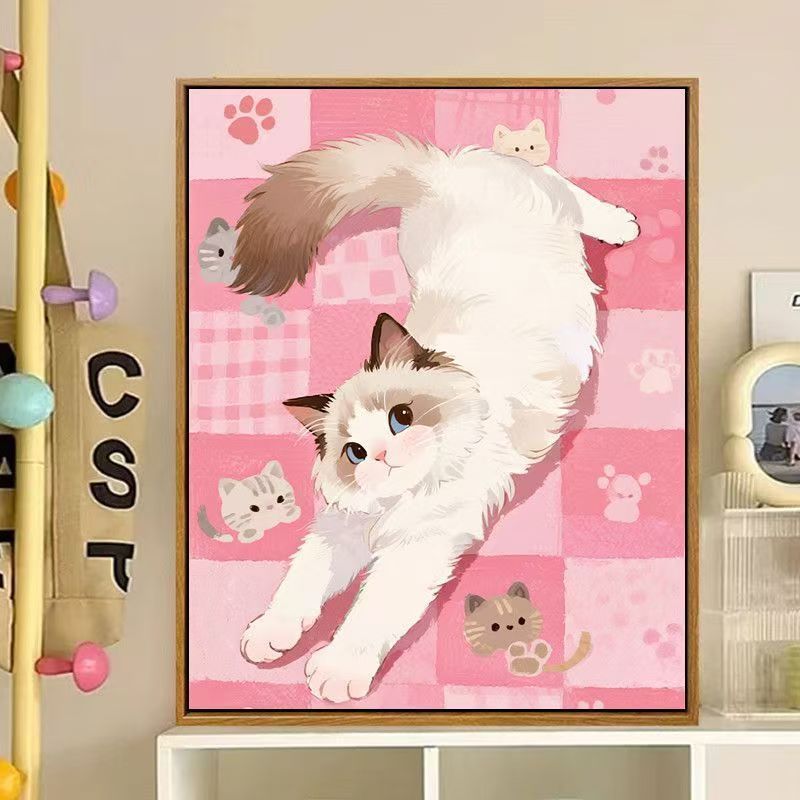 Niedliches katzenbasiertes dekoratives Leinwandkunstwerk Brehn