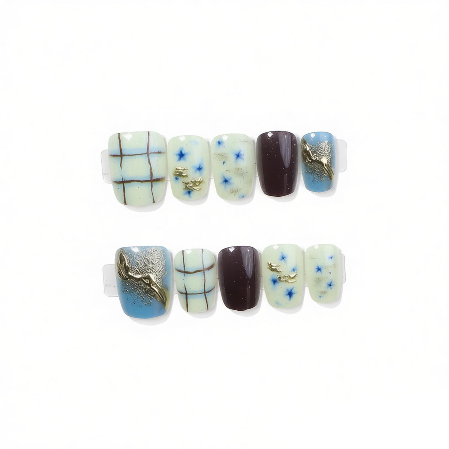Künstlerisches Abstract Press-On Nagelkunst Set Brehn