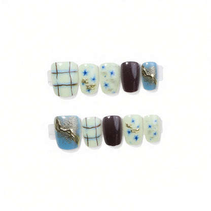 Künstlerisches Abstract Press-On Nagelkunst Set Brehn