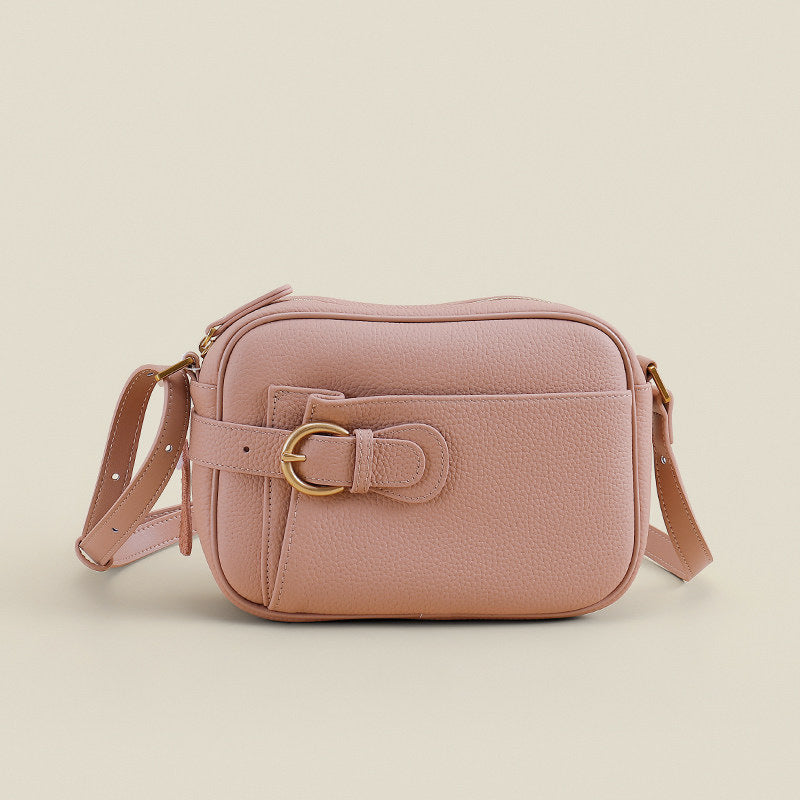 Rauleder Vegan-Leder Kamera Crossbody-Tasche mit dekorativem Schnallen- & Frontstecktasche